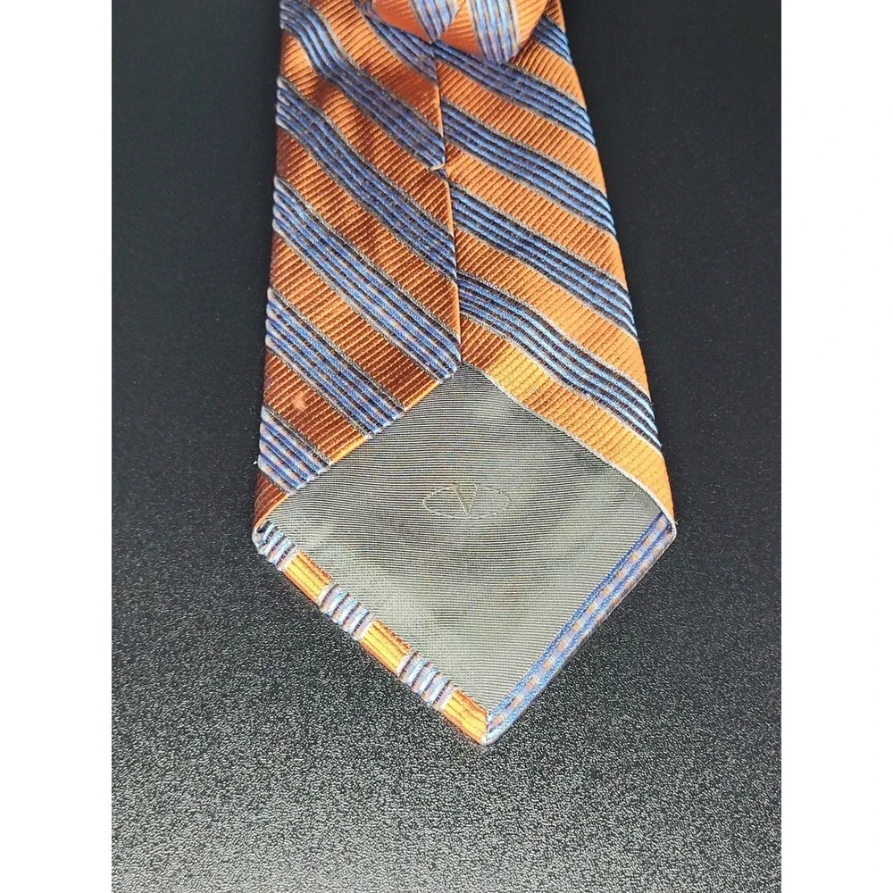 Valentino Men's Necktie Orange Blue Striped Silk 3.75